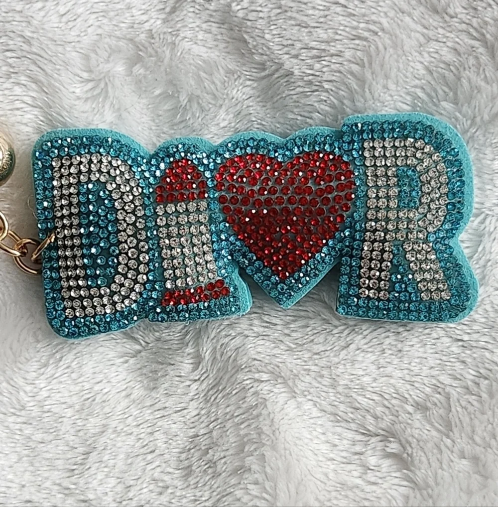 Designer Inspired Blue, White, and Red Rhinestone Keychain Bag Charm